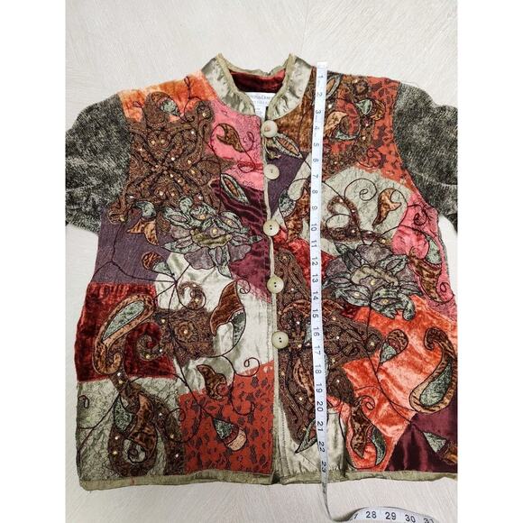 Drapers and Damons Jacket Patchwork Boho 3/4 Sleeves Size P/M Band Collar - Picture 6 of 10